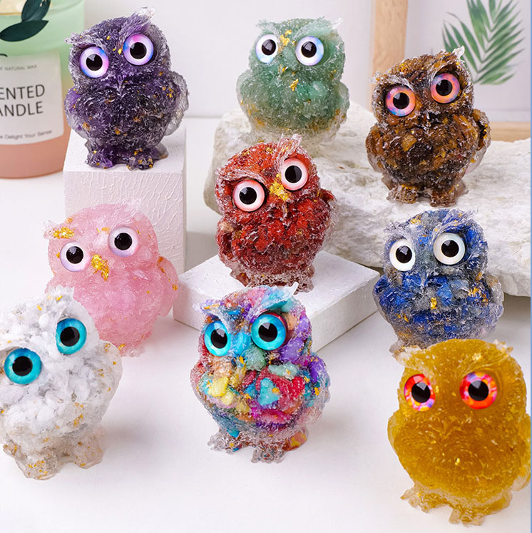 6x5cm Natural Crystal Stone Gravel Owl Animal Crafts Hand Made Small Figures Diy Harts Table Home Decor Collect Gifts