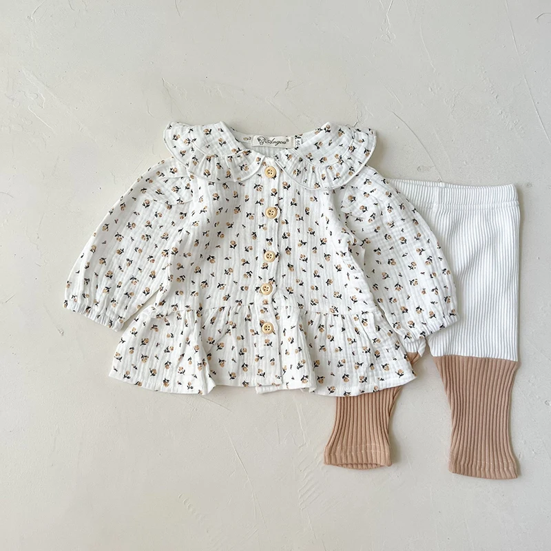 Haut d'automne bébé fille chemisier mode bio coton cotton Doll Collain Longsleeved