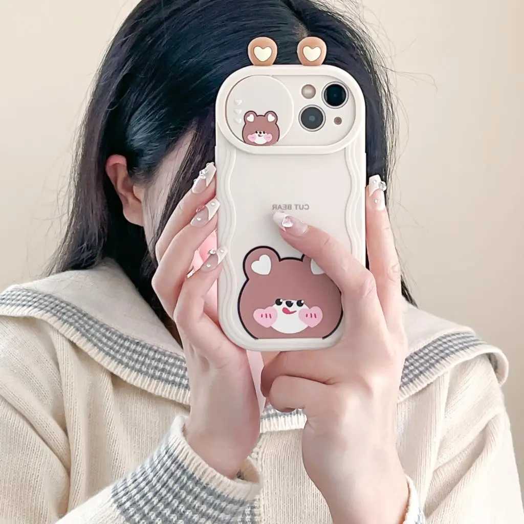 Bameaux de téléphone portable So Migne Cartoon Eyes Sliding Camera Soft TPU TPU Téléphone pour iPhone 15 Plus 14 Pro Max 7 8 plus 12 13 Pro 11 x XS Max XR SE 2020 Y240423