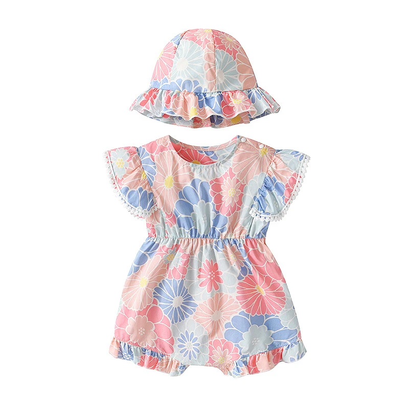 ワンピース幼児の女の女の子ロンパー夏新生児用花柄のフローラルプリントジャンプスーツコットン半袖キッズ服の女の子の衣装