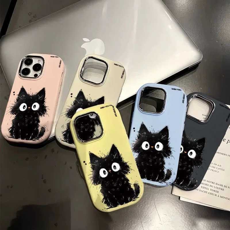 Téléphone portable Brochers Hairy Cat Metal Lens Circle Candy TPU TPU Soft Phone Case pour iPhone 15 Plus 14 Pro Max 7 8 plus 12 13 Pro 11 x XS Max XR SE 2020 Y240423