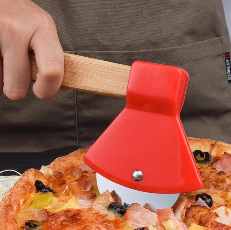 Fruit Vegetable Tools Tools Axe Bamboo Handle Pizza Cutter Rotating Blade Home Kitchen Cutting Tool Wholesale SN903