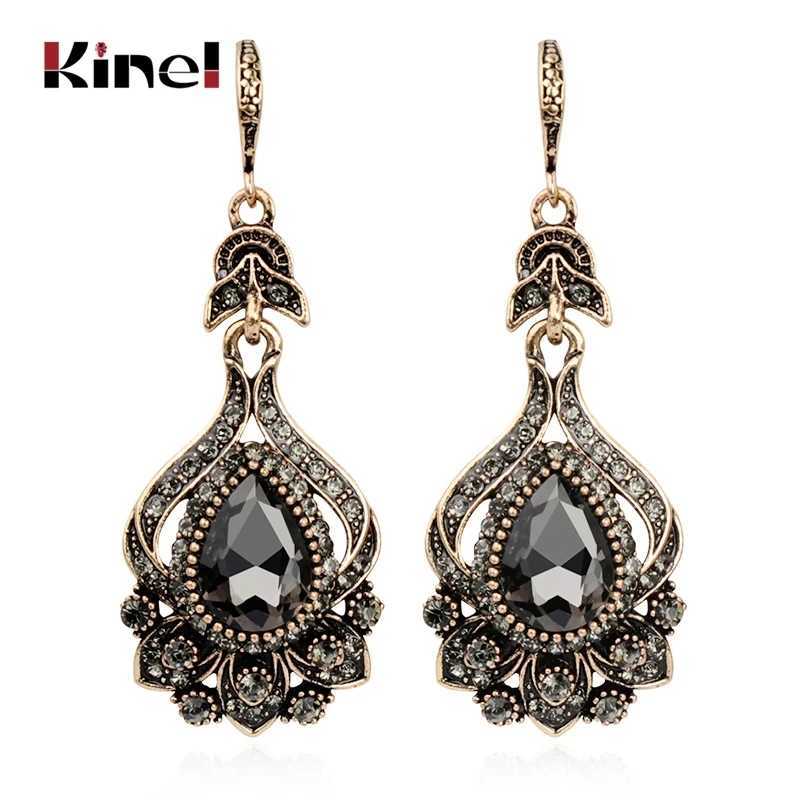 Chandeleiro Dangle Kinel 2023 Novos brincos de noiva de cristal cinza luxuosos para mulheres Antique colorido de ouro Brincos de partida de festa vintage D240323