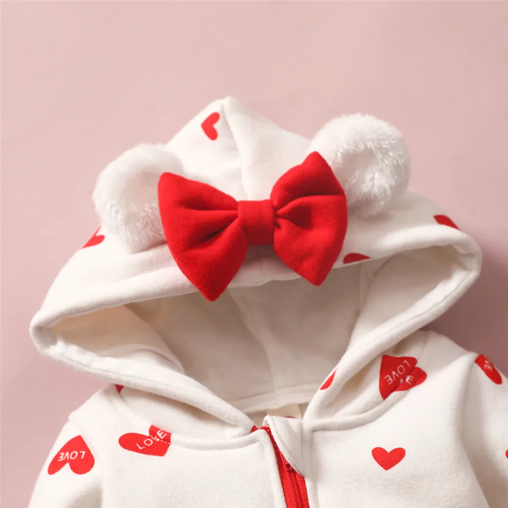 One-pièces zafille bébé fille fille coeur hooded zipper Baby's Rompers plus Velvet chaud saut d'hiver pour les enfants vêtements pour enfants
