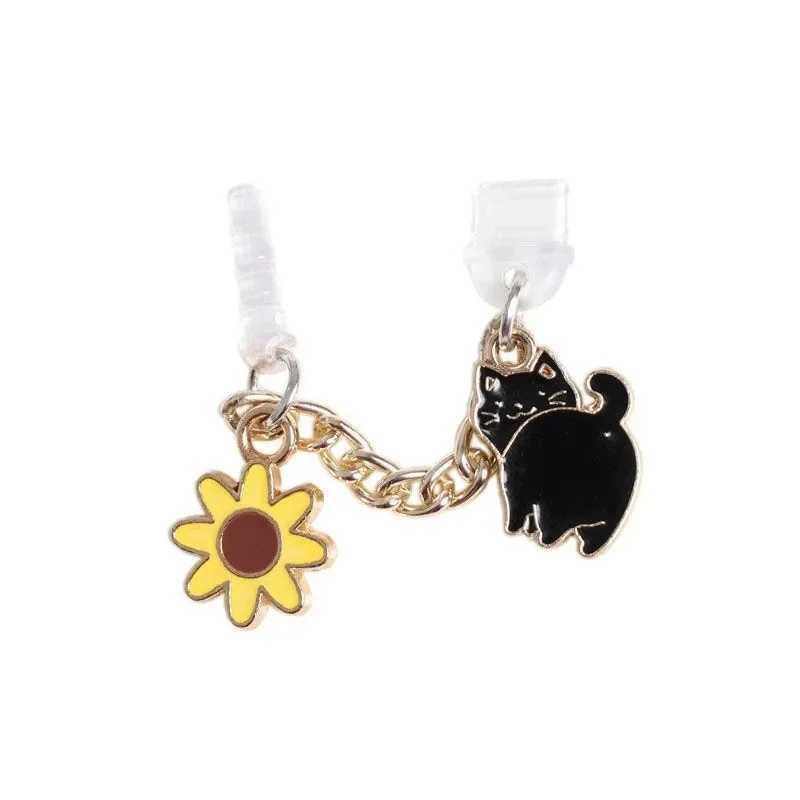 Cell Phone Anti-Dust Gadgets Chrysanthemum Cat Kawaii Phone Dust Plug Charm Charge Port Plug For iPhone Type C Cute Anti Dust Cap 3.5MM Jack Stopper Pendant Y240423