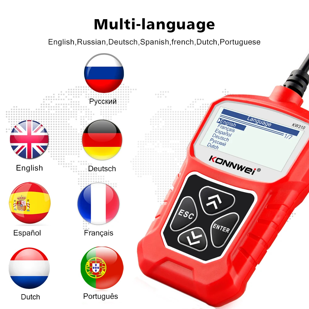 KW310 OBD2 Сканер российский языковой диагностика Инструмент диагностики OBD 2 CAR сканер для автомобильных инструментов Auto ODB2 лучше, чем ELM327