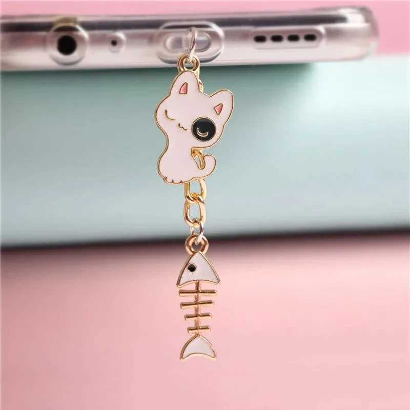 Cell Phone Anti-Dust Gadgets Kawaii Phone Dust Plug Charm Charge Port Plug For iPhone Black White Cat Cute Anti Dust Cap 3.5MM Jack Type C Stopper Pendant Y240423