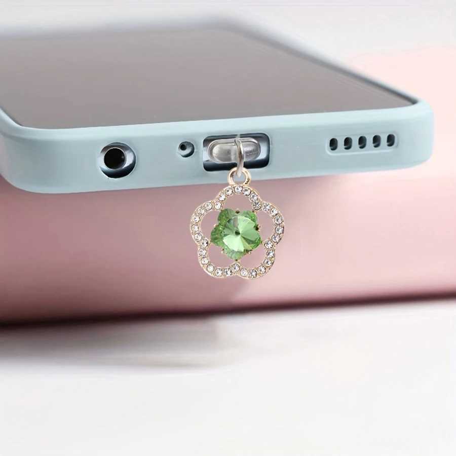 Cell Phone Anti-Dust Gadgets Mobile phone dust plug inlaid with diamond gemstone flower fashionable and beautiful alloy pendant jewelry dust plug Y240423