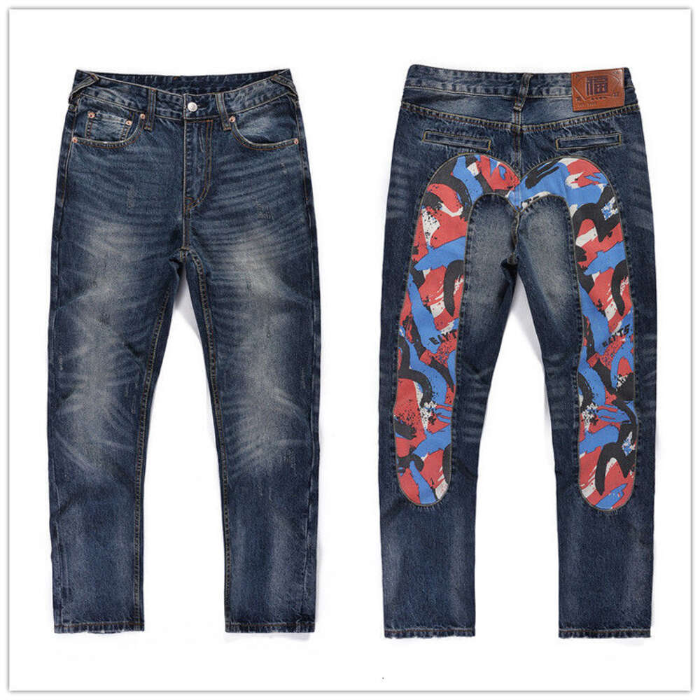 Fu Shen Trendiga personliga herrarnas mångsidiga mikro raka ben jeans med stora m tryckta graffiti broderade långa byxor i originalfärg 357175