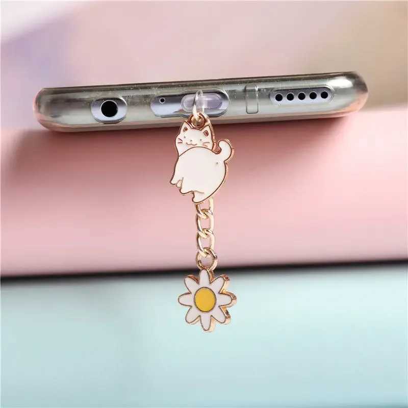 Cell Phone Anti-Dust Gadgets Chrysanthemum Cat Kawaii Phone Dust Plug Charm Charge Port Plug For iPhone Type C Cute Anti Dust Cap 3.5MM Jack Stopper Pendant Y240423