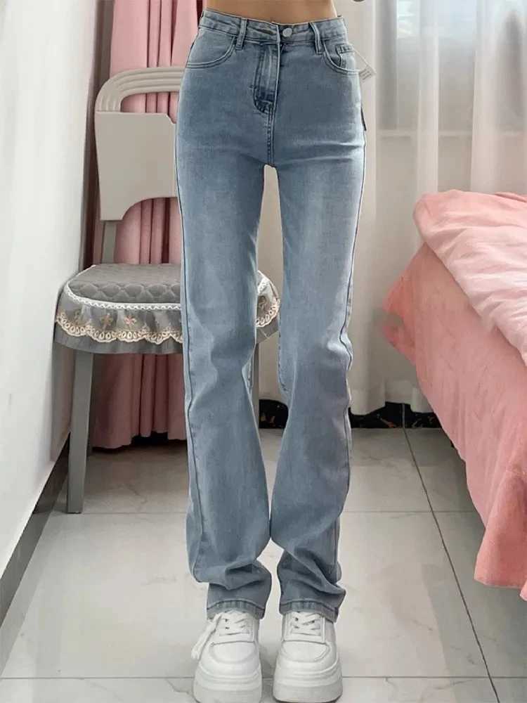 Jeans pour femmes jeans jeans hauts hauts loisir pantalon denim large vestime de la jambe bleu bleu complet petit ami mode pantalon droit lâche y240422