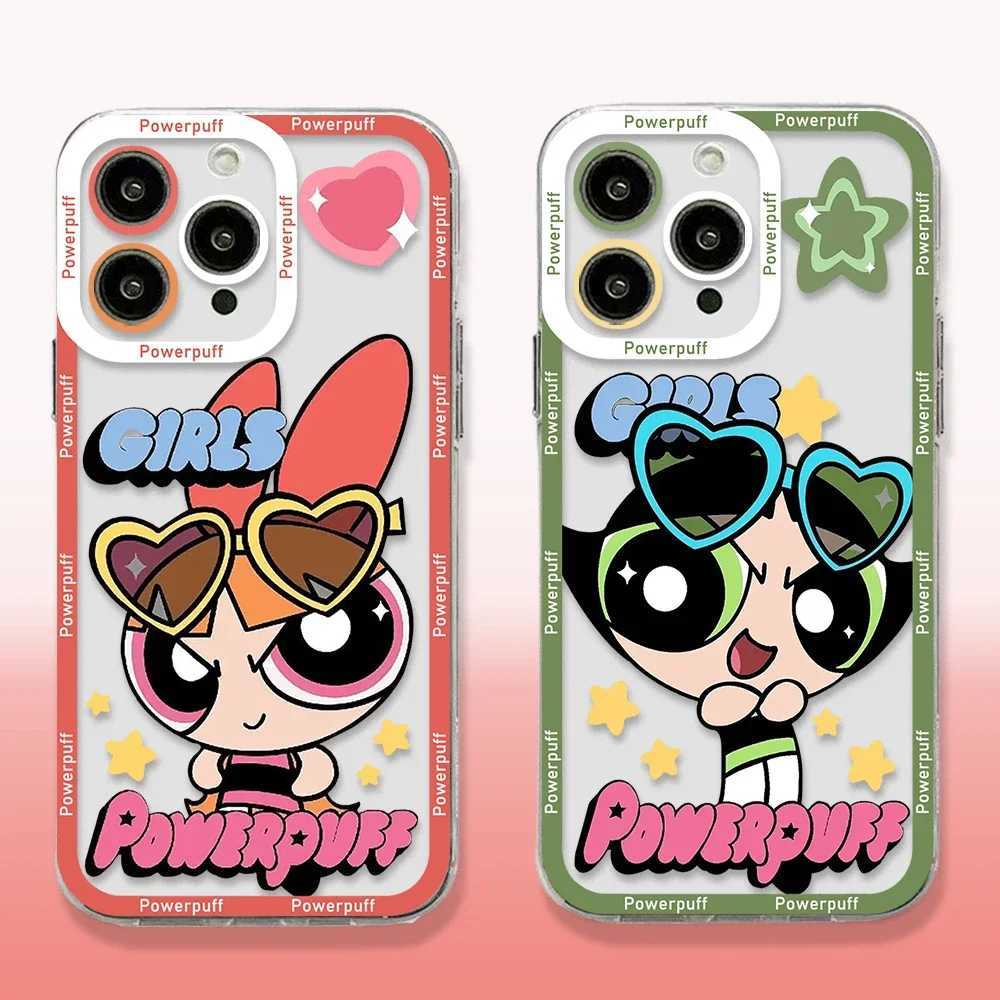 Téléphone portable Bumpers Cartoon Powerpuffs Girls Téléphone Case pour iPhone 15 14 13 12 Mini 11 Pro Max XR XSS SE 7 8 Plus Soft Transparent Cover Girl Gift Y240423