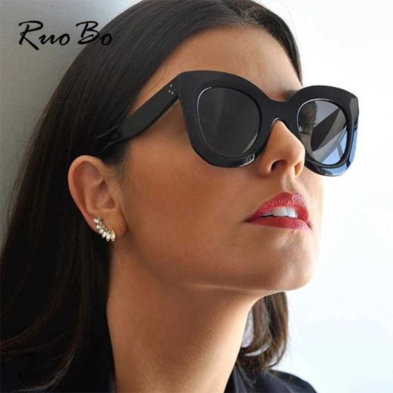 Sunglasses RUOBO oversized cat eye gradient sunglasses for womens retro outdoor shopping fashion design framework La glasses Oculos De Sol J240423