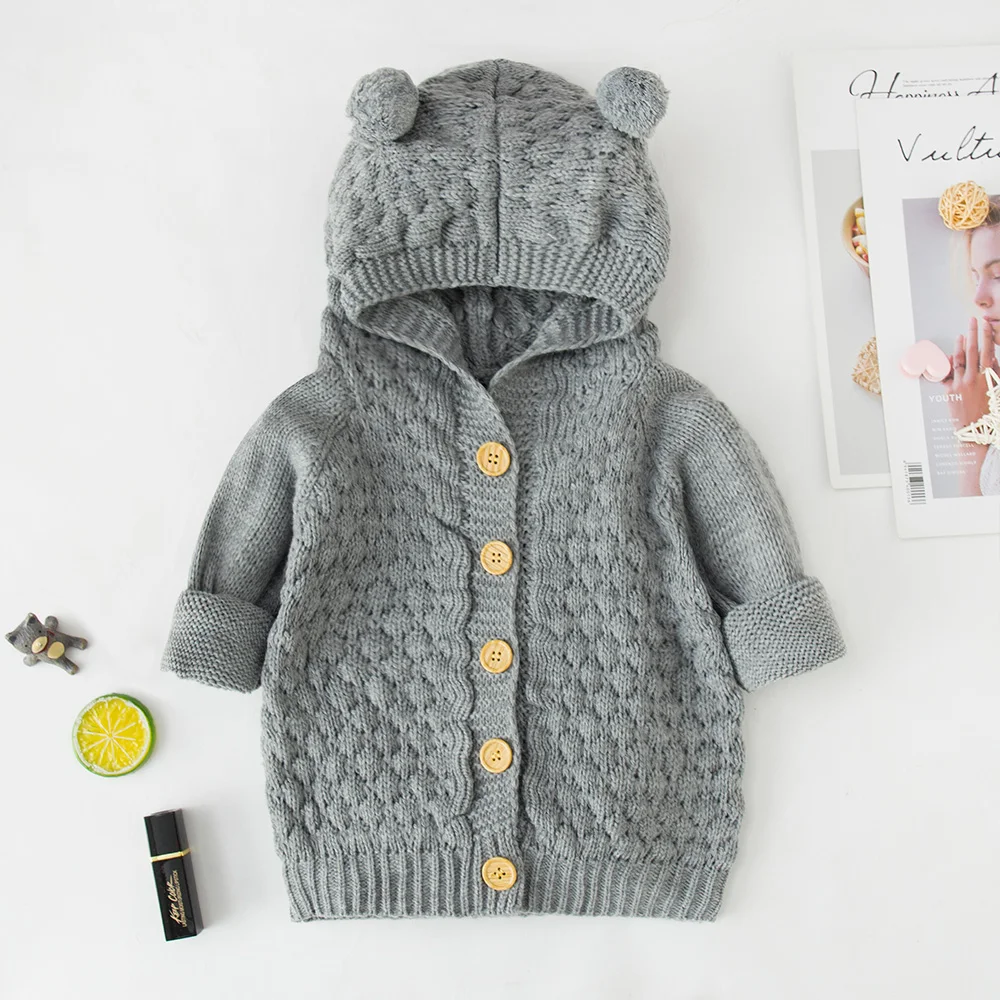 Coats LZH 2021 Autumn Infant Hooded Knitting Jacket For Baby Clothes Newborn Coat For Baby Boys Girl Jacket Winter Kids Outerwear Coat