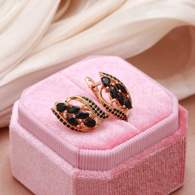 Dangle Chandelier SYOUJYO Black Natural Zircon Full Paved Earrings For Women Luxury 585 Gold Color Bride Wedding Daily Jewelry d240323