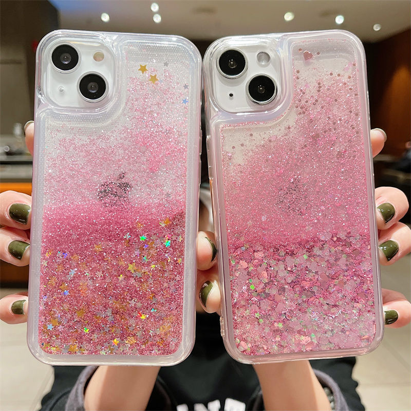 Glitter Luminoso Liquid Liquid Case para iPhone 15 14 13 12 11 Pro Max X XS XR Plus Silicone Back Cover