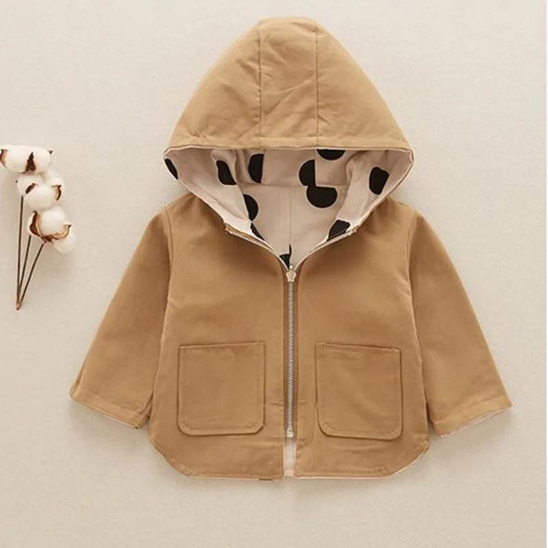 Mäntel Babymädchen Kleidung 05T Baby Coat Frühling und Herbst Mode Girls Windbreaker Polka Dot Doppelte Kapuzenjacke Mädchen Jacke