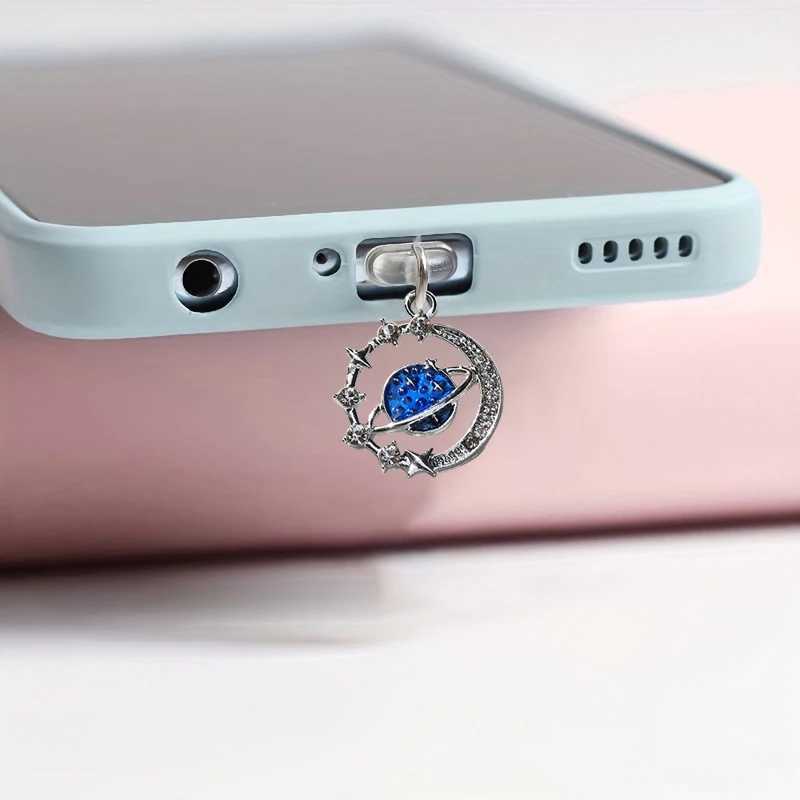 Cell Phone Anti-Dust Gadgets Mobile phone dust plug blue planet fashionable personalized alloy pendant jewelry Y240423