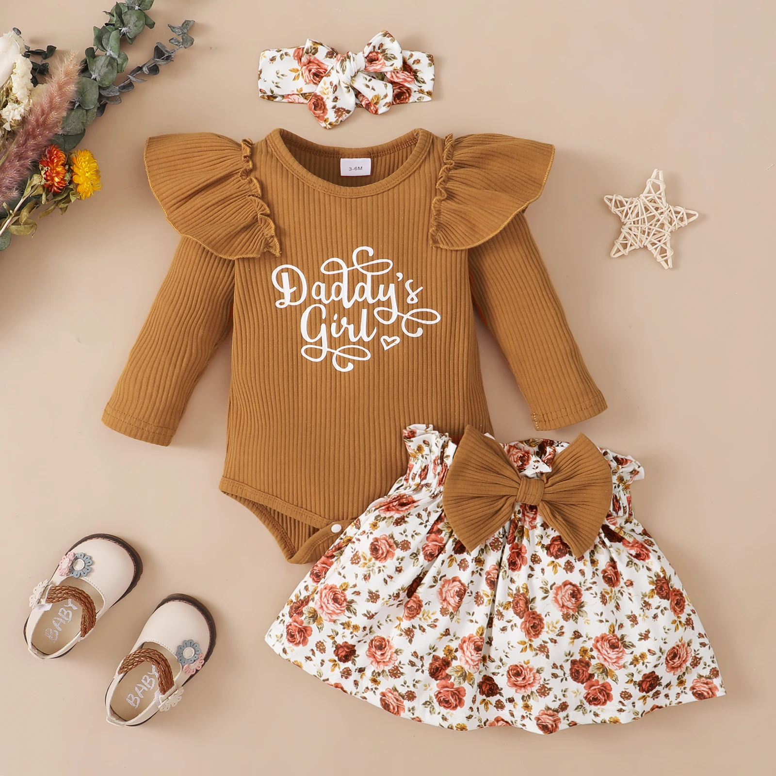 Sets kiskissing pasgeboren babymeisjes romper kleding sets kind bodysuit suit jumpsuits+rok+hoofdband voorjaar herfst 3 stks baby outfits