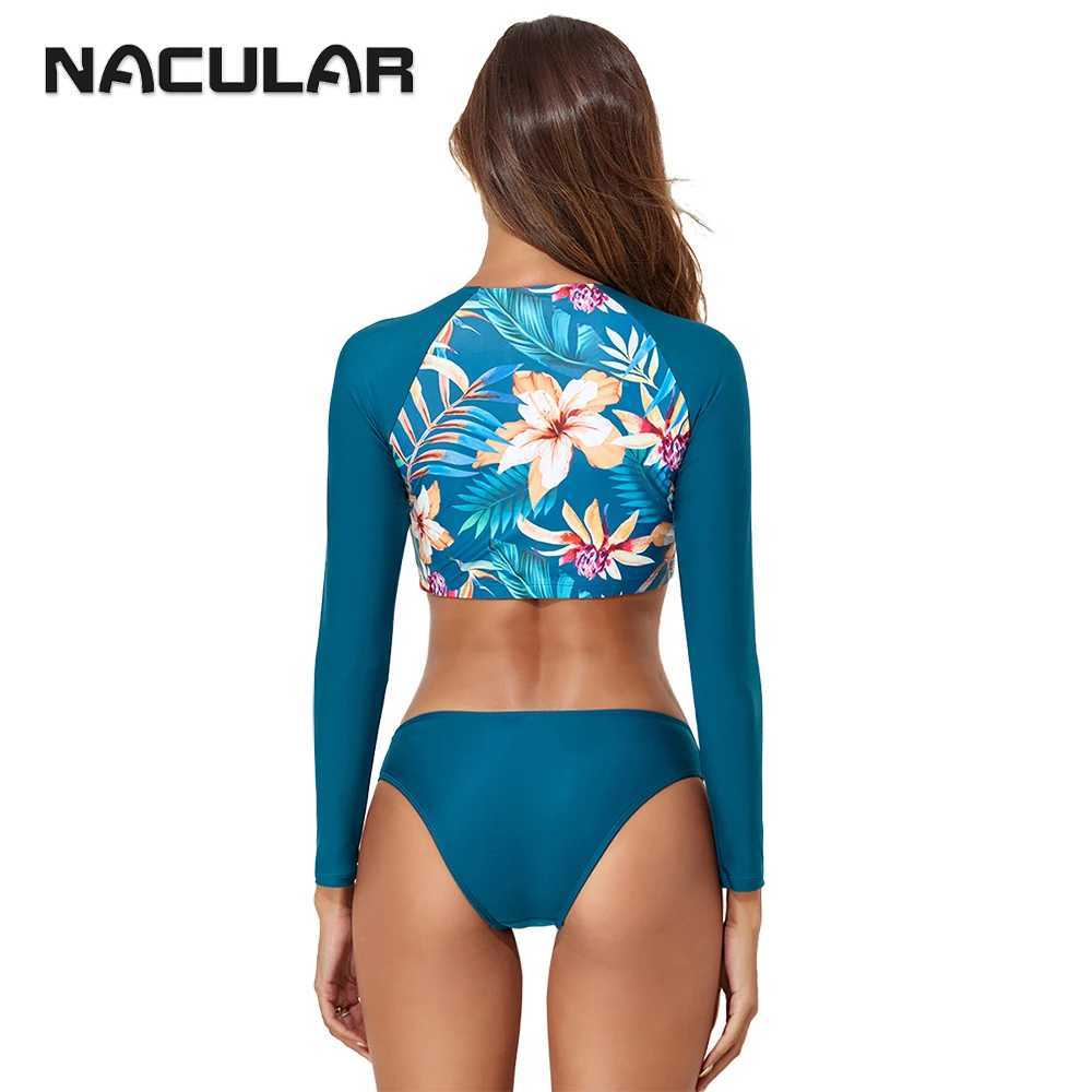 Swim Wear Nacular 2024 Surf Swimsuit Long Sleeve Printed badkläder Kvinnor Två bit Rashguard Diving Bathing Swimming Suit Tankini High Cut 240423