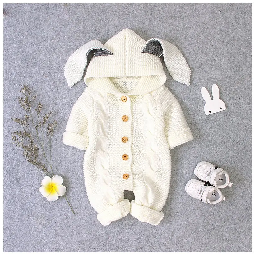 Sweaters Baby Newborn Sweater Soild Long Sleeve Winter Autumn Wool Warm Romper 024 Months Infant Boy Girl Outfits Knitted Hooded Clothes