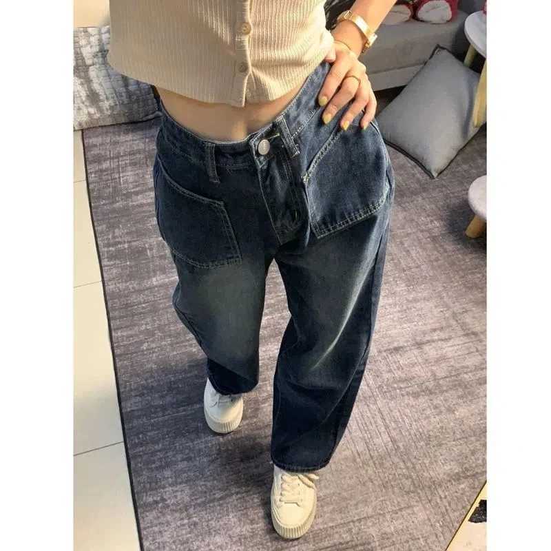 Kvinnors jeans raka ben jeans för kvinnor hög midja denim byxor mamma jean baggy byxor avslappnade byxor harajuku strtwear överdimensionerade byxor y240422