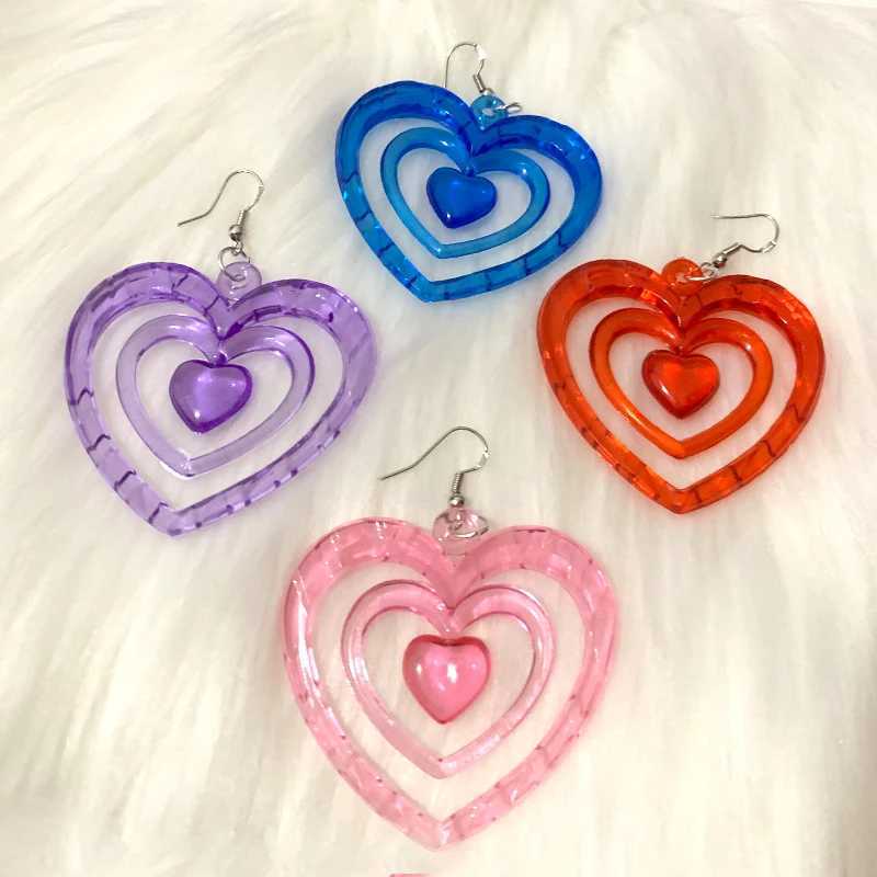 Charm Y2K Accessories Rainbow Acrylic Heart Earrings Estetic Korean Fashion Drop Earrings Women For Women harajuku smycken Kawaii Y240423