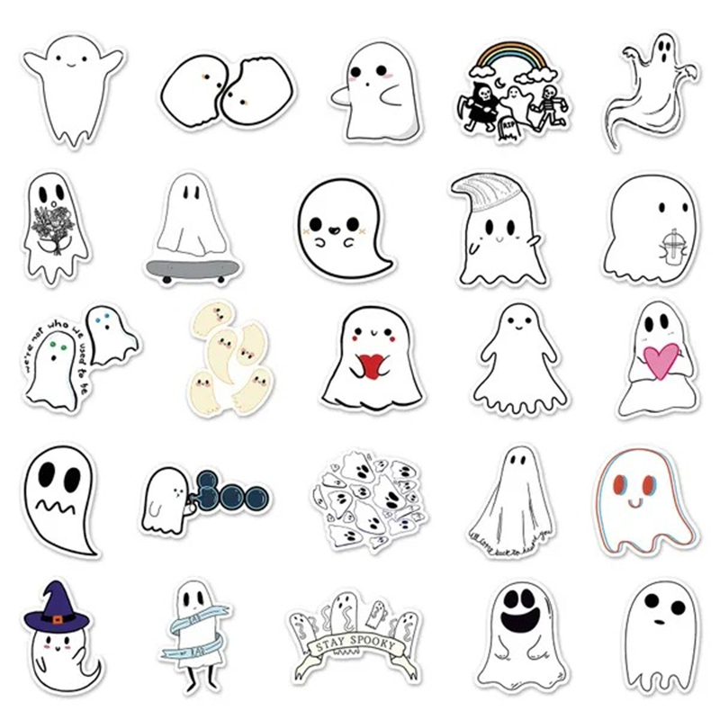 White Cartoon Cute Little Ghost Stickers Graffiti Stickers for DIY Luggage Laptop Skateboard Motorcycle Bicycle Stickers