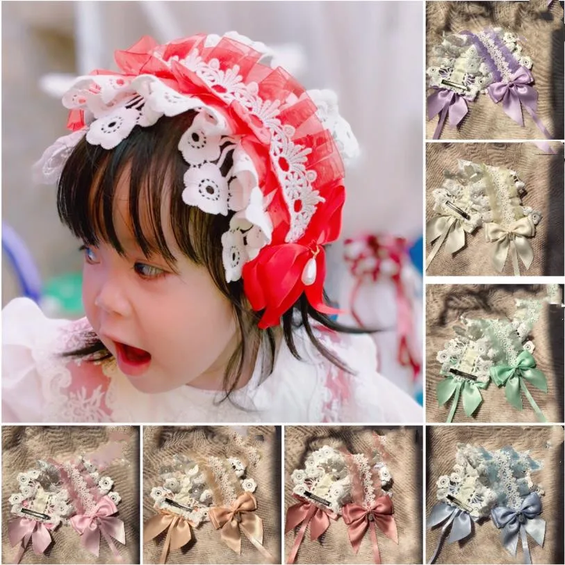 Accessori bambini Lolita peli peli pelo bowknot in pizzo principessa accessori capelli acconciatura copricapo retrò palazzo A56