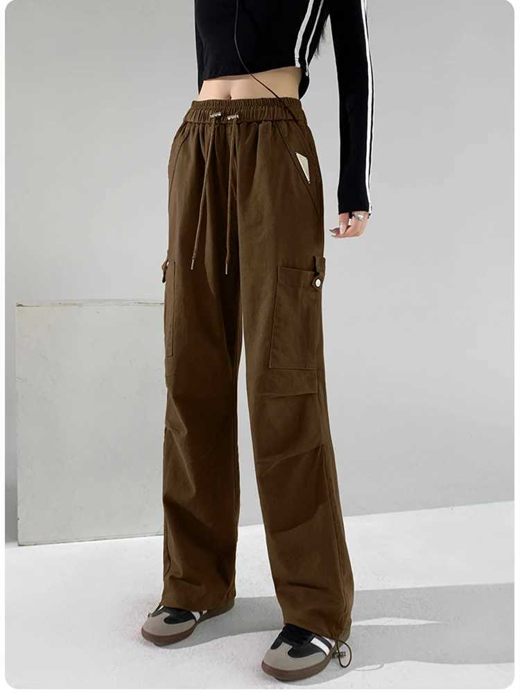 Jeans pour femmes du design Strt Style Dessin à crampons pantalons sportifs mode couleur solide féminine taille droite neutre mince pantalon de cargaison Y240422