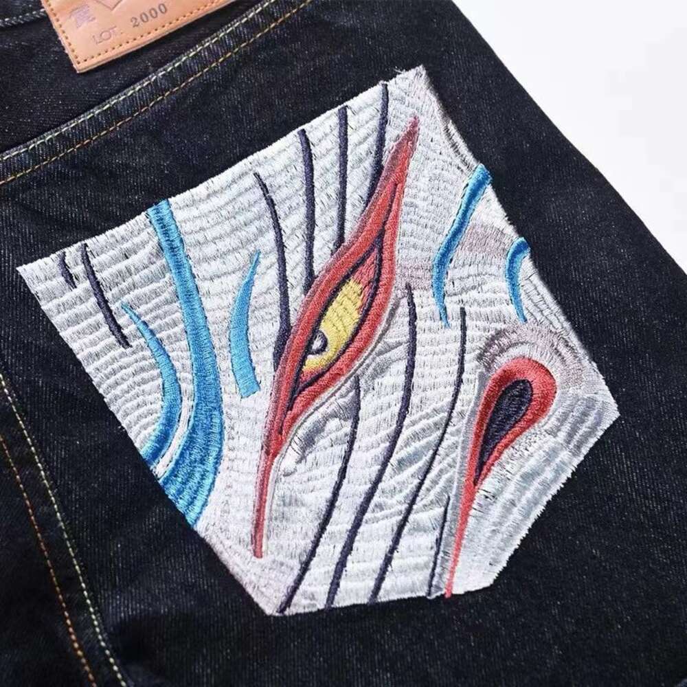 Moling Fushen Jeans Small M hommes et femmes chanceux chat Multi Pocket Broidered Loose Straight Tube Long Taille Pantalon Trendy Brand 683022