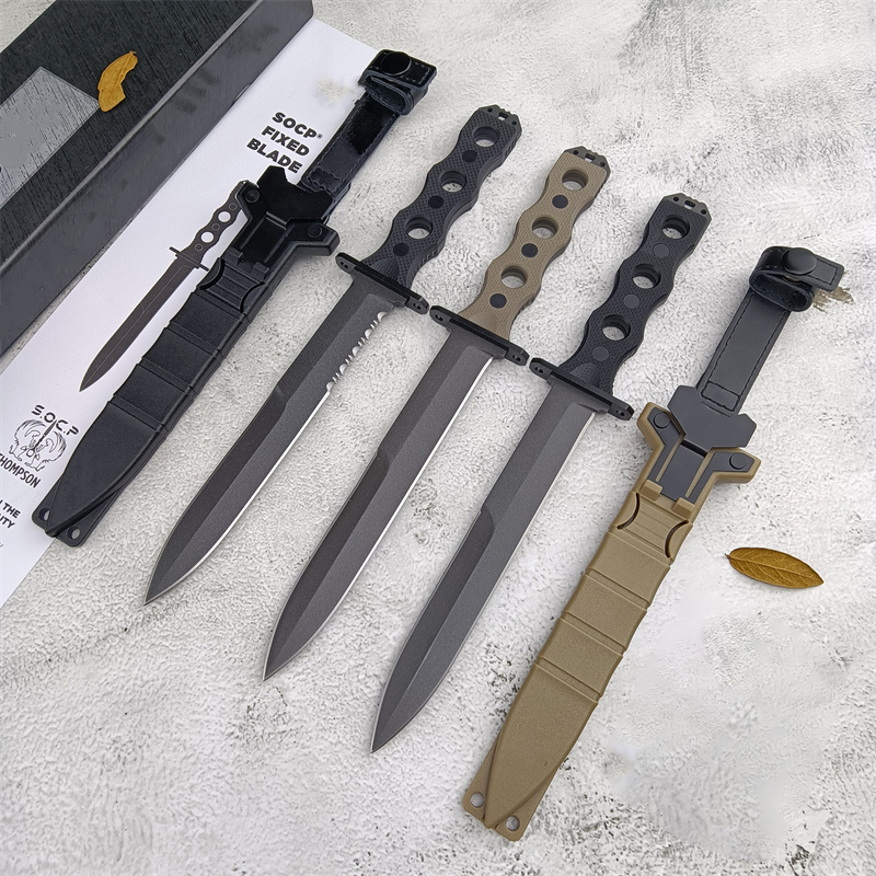 3 Models 185BK SOCP Fixed Blade Knife D2 Serrated Blade Black G10 Handles Rescue Camp Hunt Knife Tactical Combat Military Knives 15600 15700 15500 15002 Tool