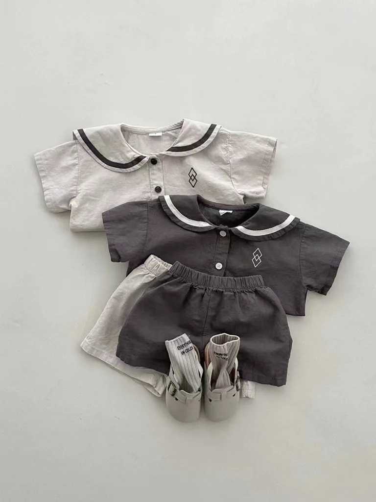Ensembles de vêtements 2024 NOUVEAU bébé à manches courtes Baby Set Vêtements Toddler Boy Girl Girl Navy Collier + Shorts SUIT