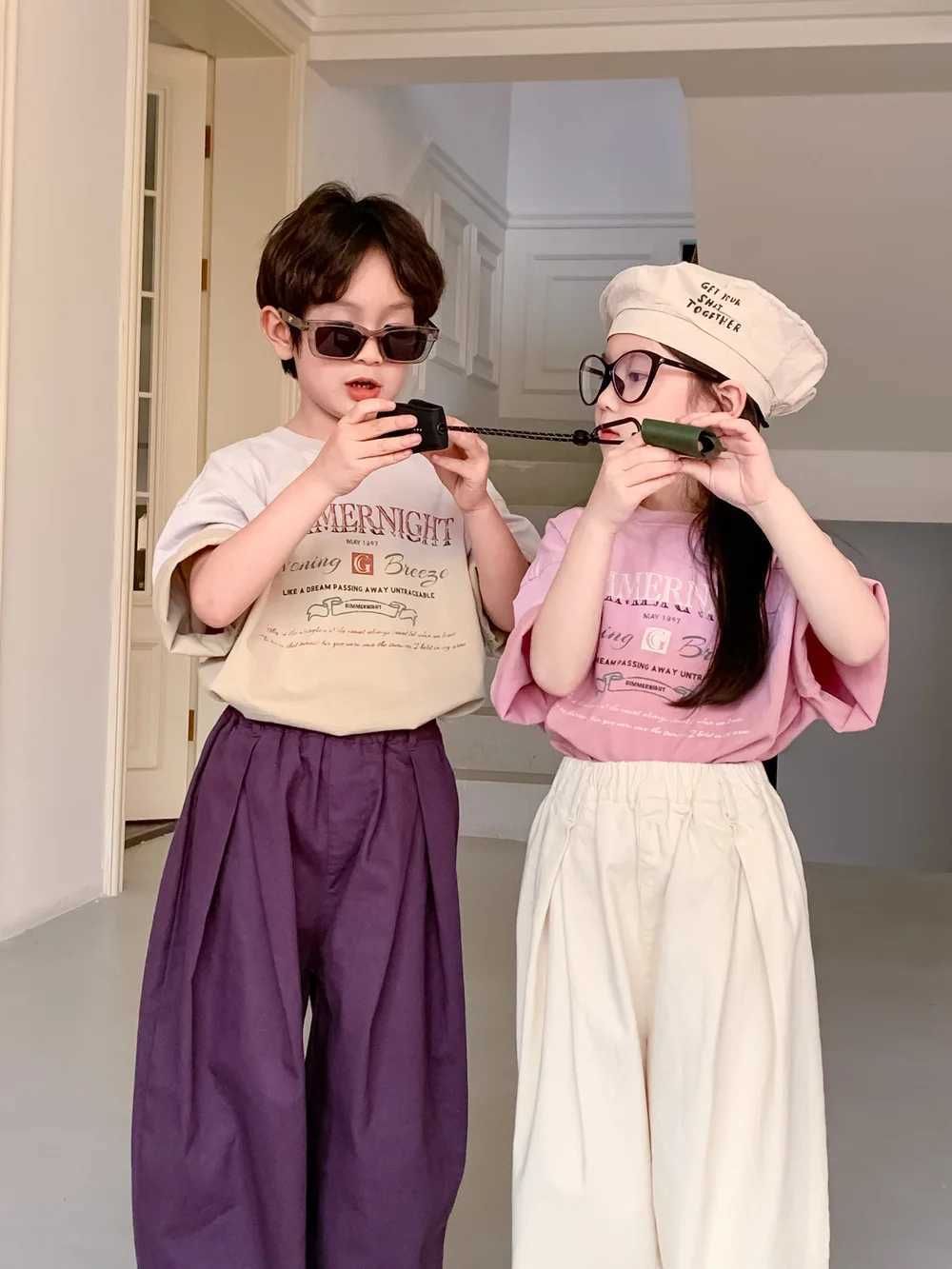 Trousers 2024 Spring New Children Cotton Baby Girls Solid Loose Wide Leg Pants Toddler Boys Versatile Casual Kids Clothes H240423