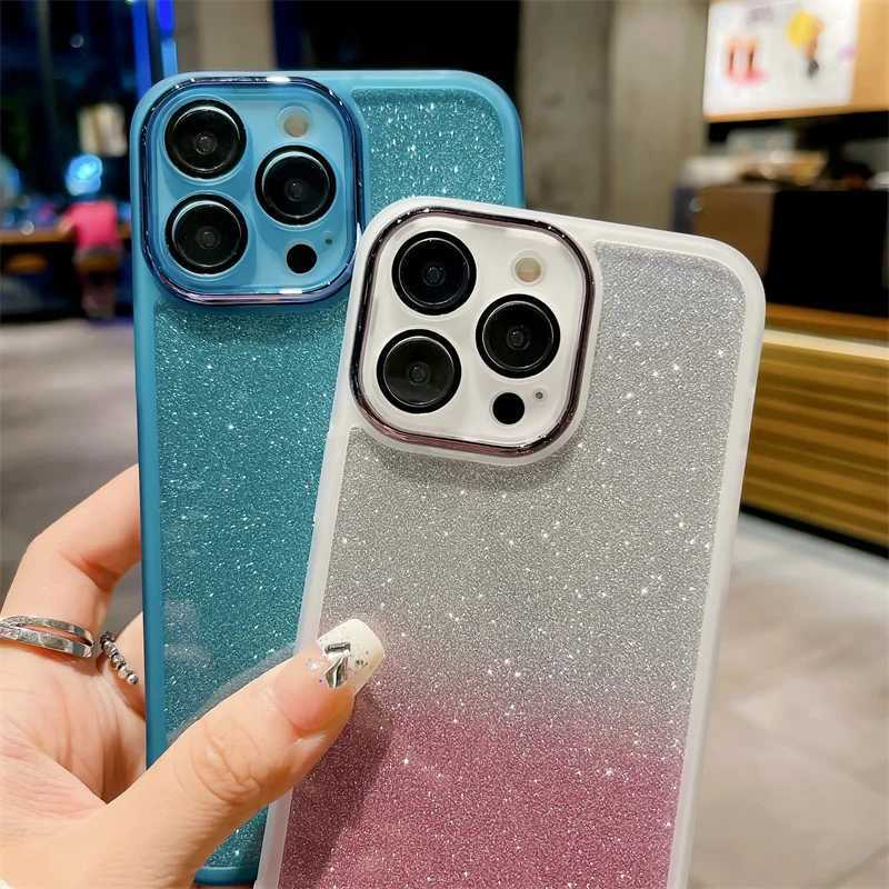 Cell Phone Bumpers Luxury Glitter Gradient Silicone Case For iPhone 15 14 13 12 11 15Pro 15ProMax X XS XR 7 8 Plus Lens Protetcor Soft Cover 14Pro Y240423