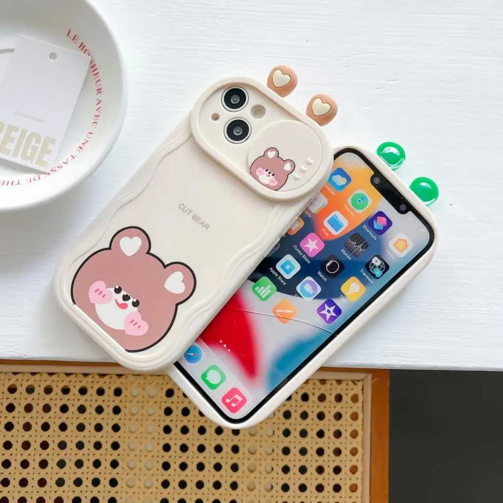 Bameaux de téléphone portable So Migne Cartoon Eyes Sliding Camera Soft TPU TPU Téléphone pour iPhone 15 Plus 14 Pro Max 7 8 plus 12 13 Pro 11 x XS Max XR SE 2020 Y240423