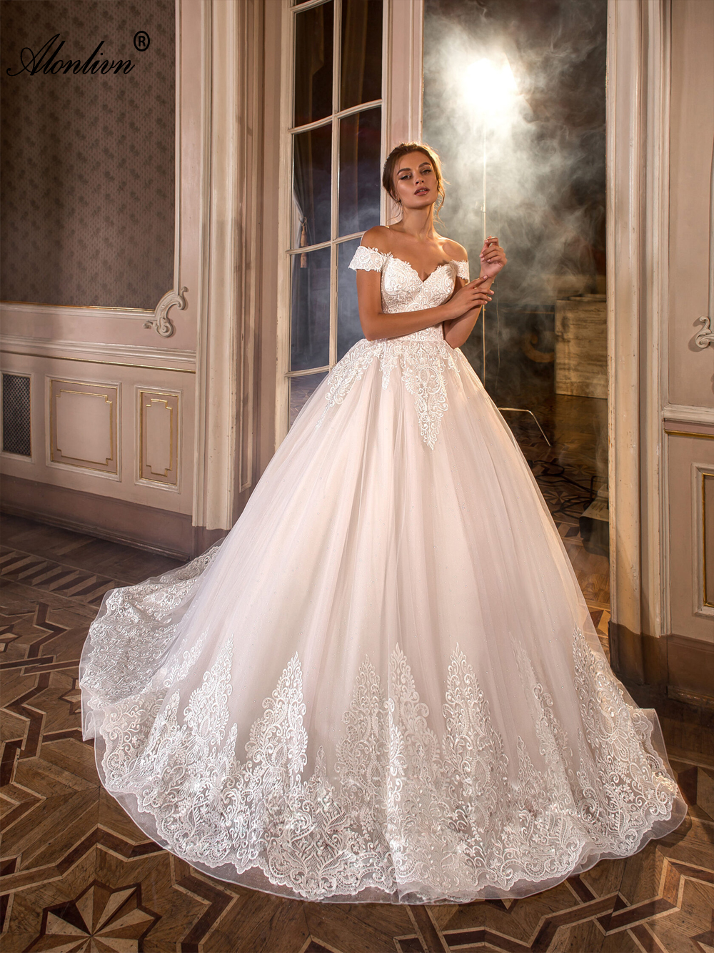 Delicate Lace ball gown Wedding Dress Off Shoulder short Sleeves Elegant Bridal Gowns 2024 With Beading Pearls Appliques Lace