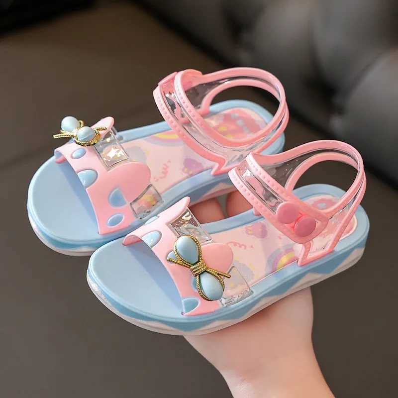 Slipper Summer Little Girls Sandals 2024 Ny Flower Simple Pink Purple Children Sandaler Toddler Baby Soft Casual School Barn Shoes Y240423