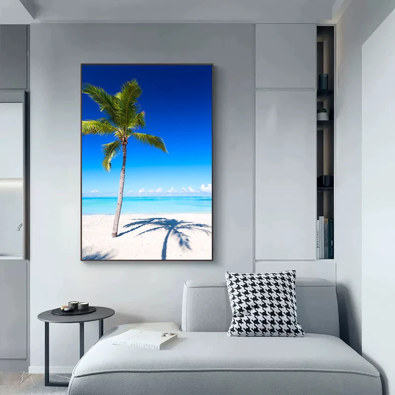 Vintage yaz plajı deniz suyu tuval boyama okyanus palmiye ağaçları güneşli İskandinav duvar sanatı için modern oturma odası ev dekorasyon