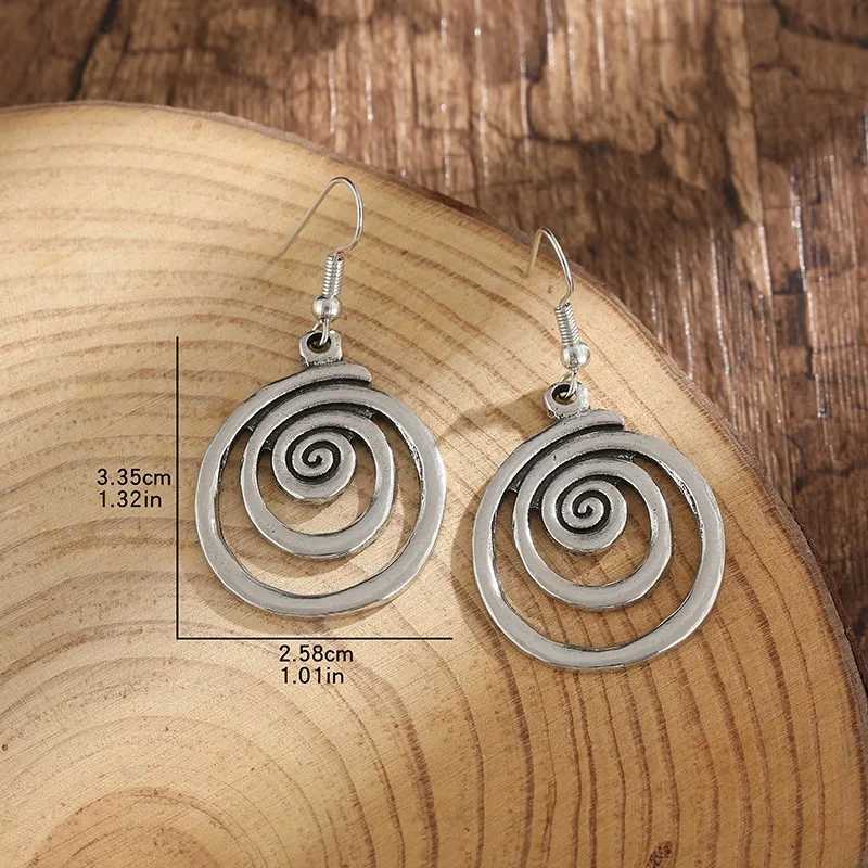 Charm 2023 New Ethnic Vintage Geometry Long Hook Metal Spiral Earrings for Women Girls Personality Antique Jewelry Accessories Gifts Y240423