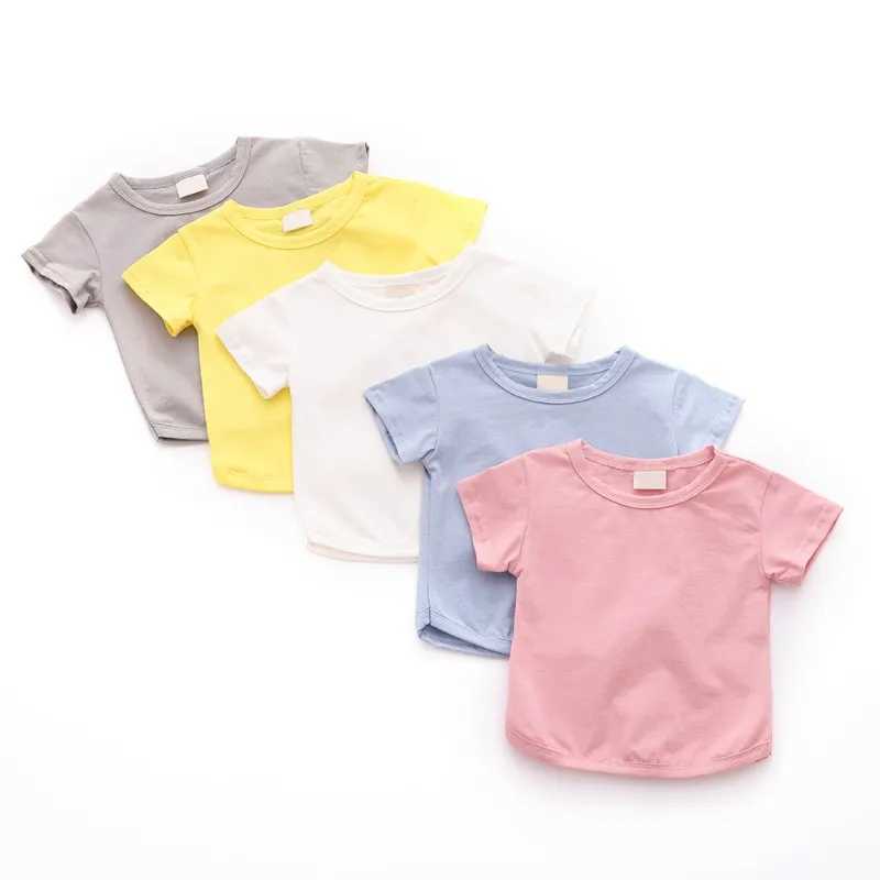 T-shirts Summer Childrens bébé t-shirt mode couleur couleur filles à manches courtes coton garçons top coréen vêtements décontractés 0-2y h240423