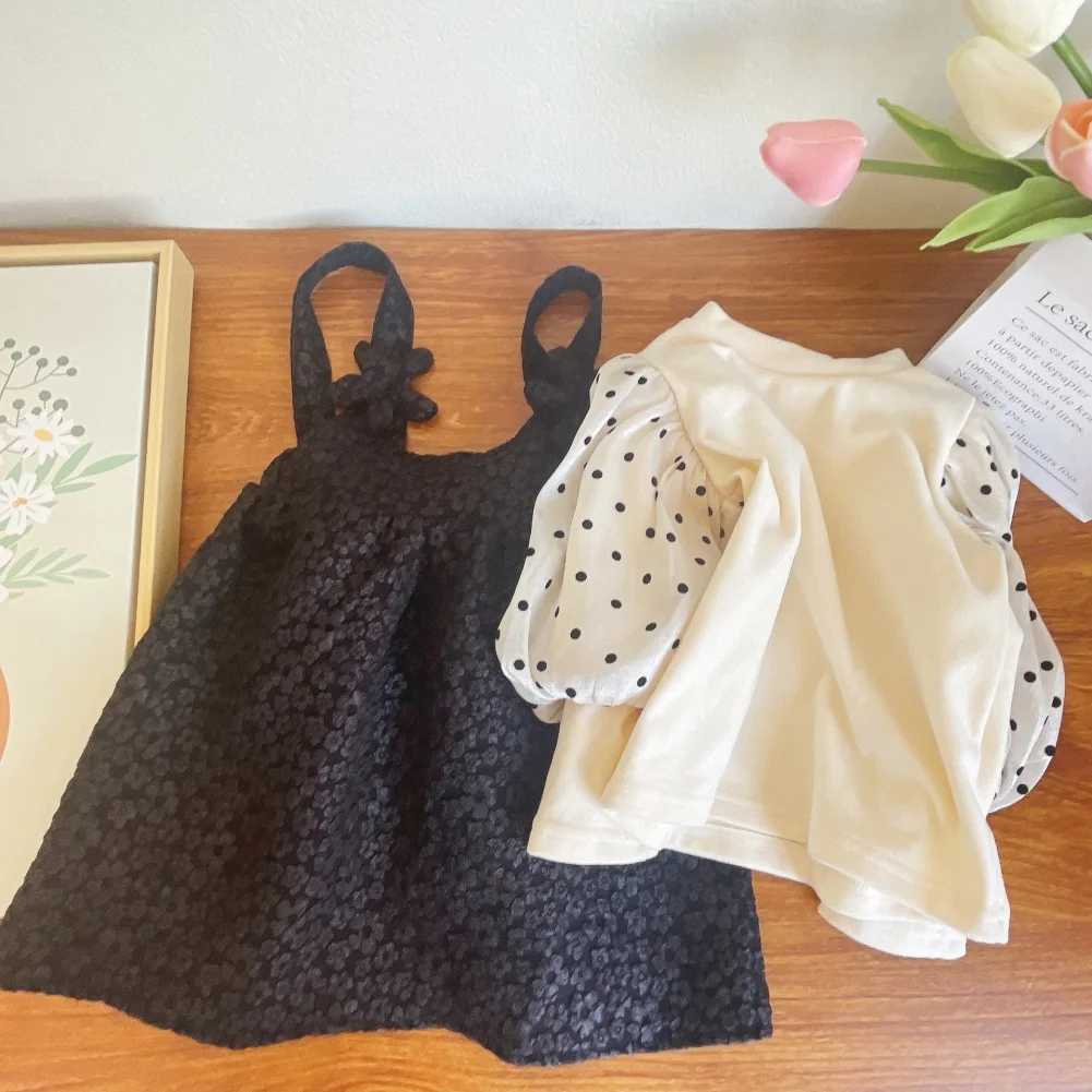 Conjuntos de roupas da primavera Autumn Crianças roupas garotas fofas de bolinhas de manga pufffy tampa de caça de caça de manga Polca usada separadamente infantil h240423