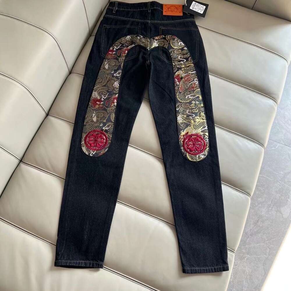 Slim Straight Tube Casual New Trendy Brand Lucky God Pants Jeans Embroidered Jacquard Size Personalized Print Loose Fit 974010