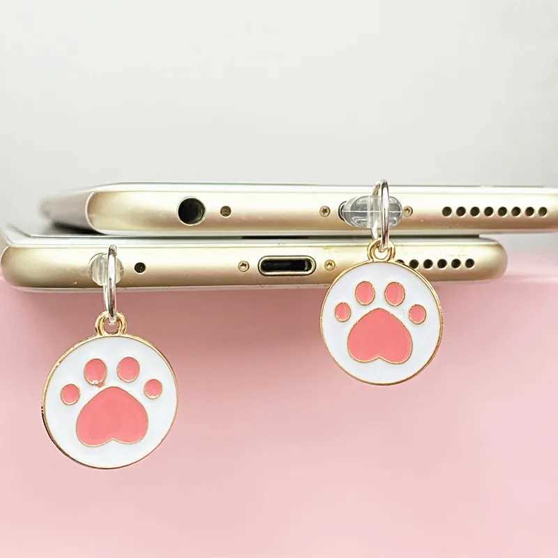Cell Phone Anti-Dust Gadgets Pink Cat Paw Phone Dust Plug Charm Cute Anti Dust Cap Pendant Charge Port Plug For iPhone Type C Android Dust Protection Stopper Y240423