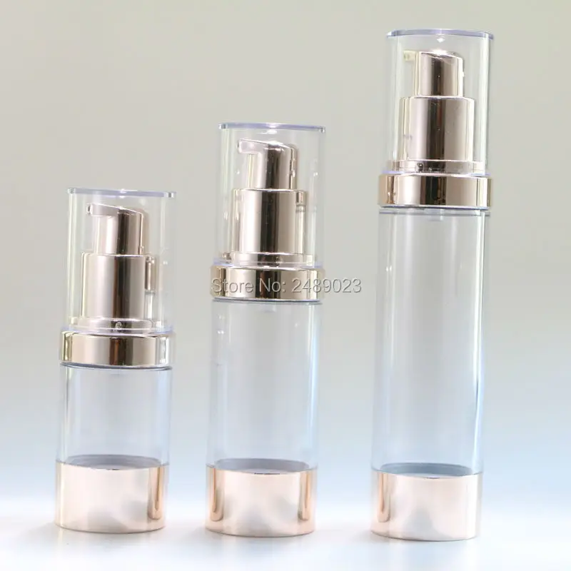 Costumes Capeur transparent Gold Gold Airless Bottle Pompe à vide Rempilable Contaiteur cosmétique / 15 ml 30 ml 50 ml