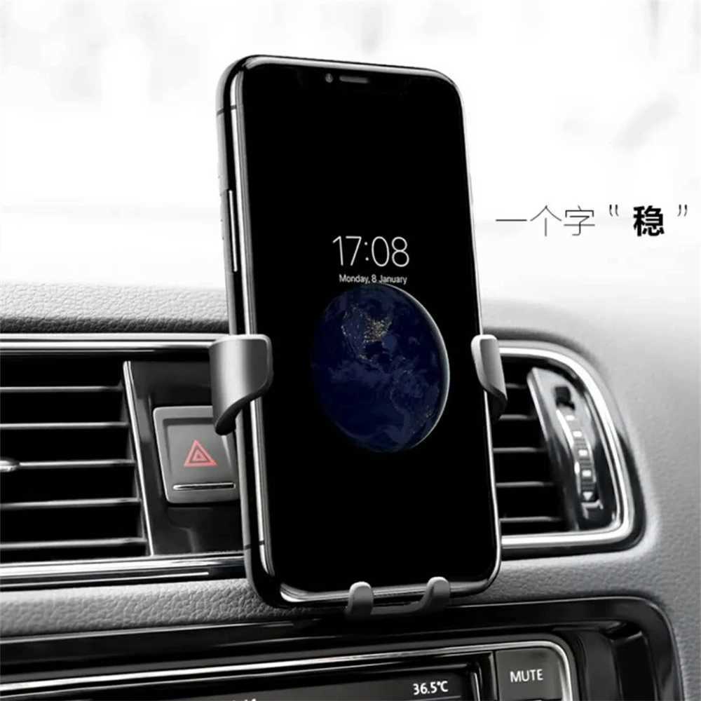 Mobiltelefonfästen innehavare Universal Gravity Automatic Phone Holder Car Air Vent Clip Style Telefonhållare Telefonhållare stöder Samsung iPhone Y240423