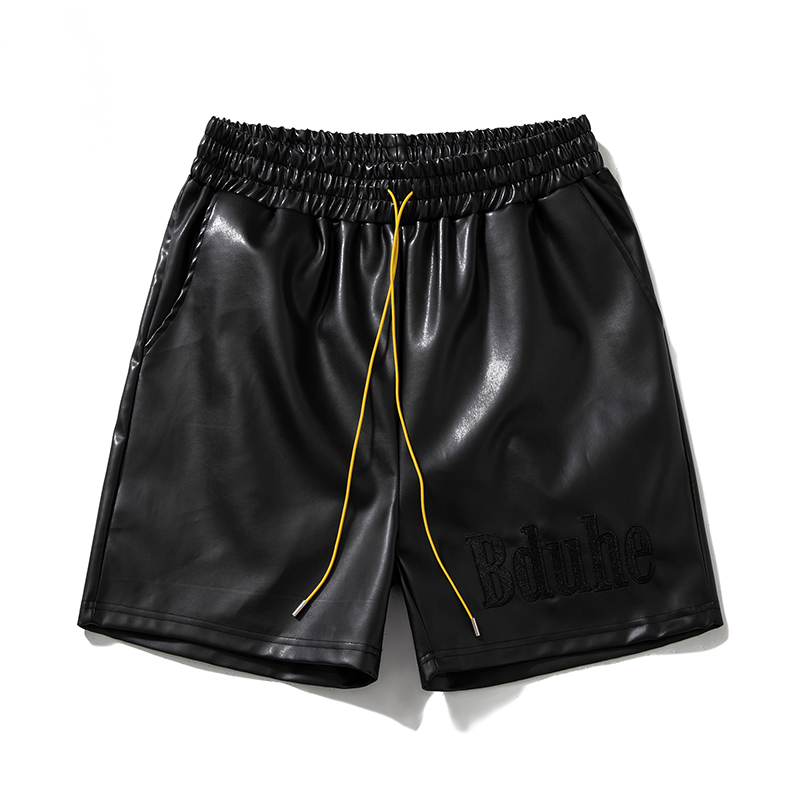 PU Leather Black Red Green Shorts Pockets 2024 Summer Men Women High Quality Yellow Drawstring Beach Shortpant Breeches