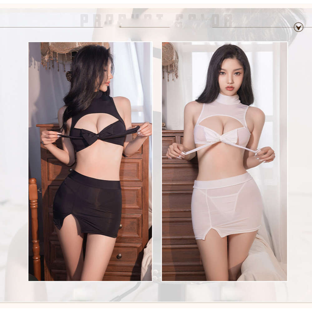 Sexy Secretary Uniform Temptation Role Play Open Bust Women's Lingerie Cosplay Costume Crop Tops with Slit Skirt Ladies Outfits