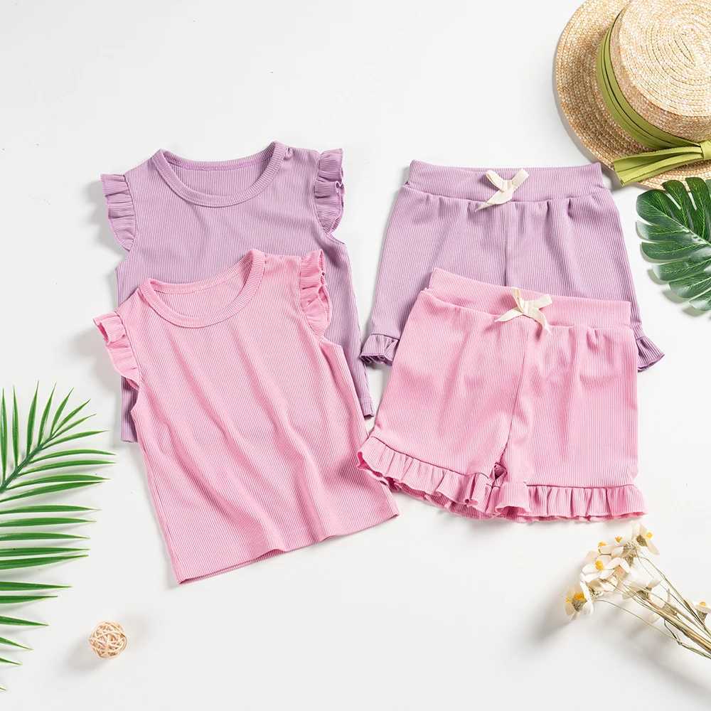 Kleidung Sets Baby Girls Clothes Sommeroutfits Anzüge für Kinder Rüschenhülsen T-Shirt und Shorts Kinder H240423