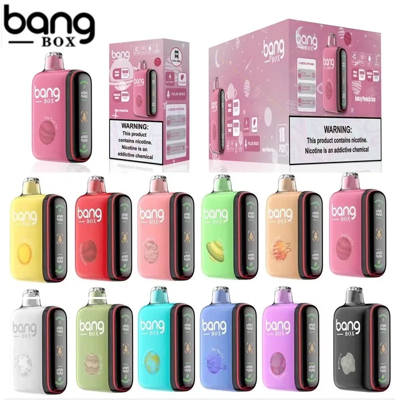 Bang Box 9-18K Puffs одноразовые Puff 18000 E Сигареты 18000 Puff 0% 2% 3% 5% 26 мл предварительно заполненного POD 850MAH Перезаряжаемая аккумуляторная батарея Smart Screen